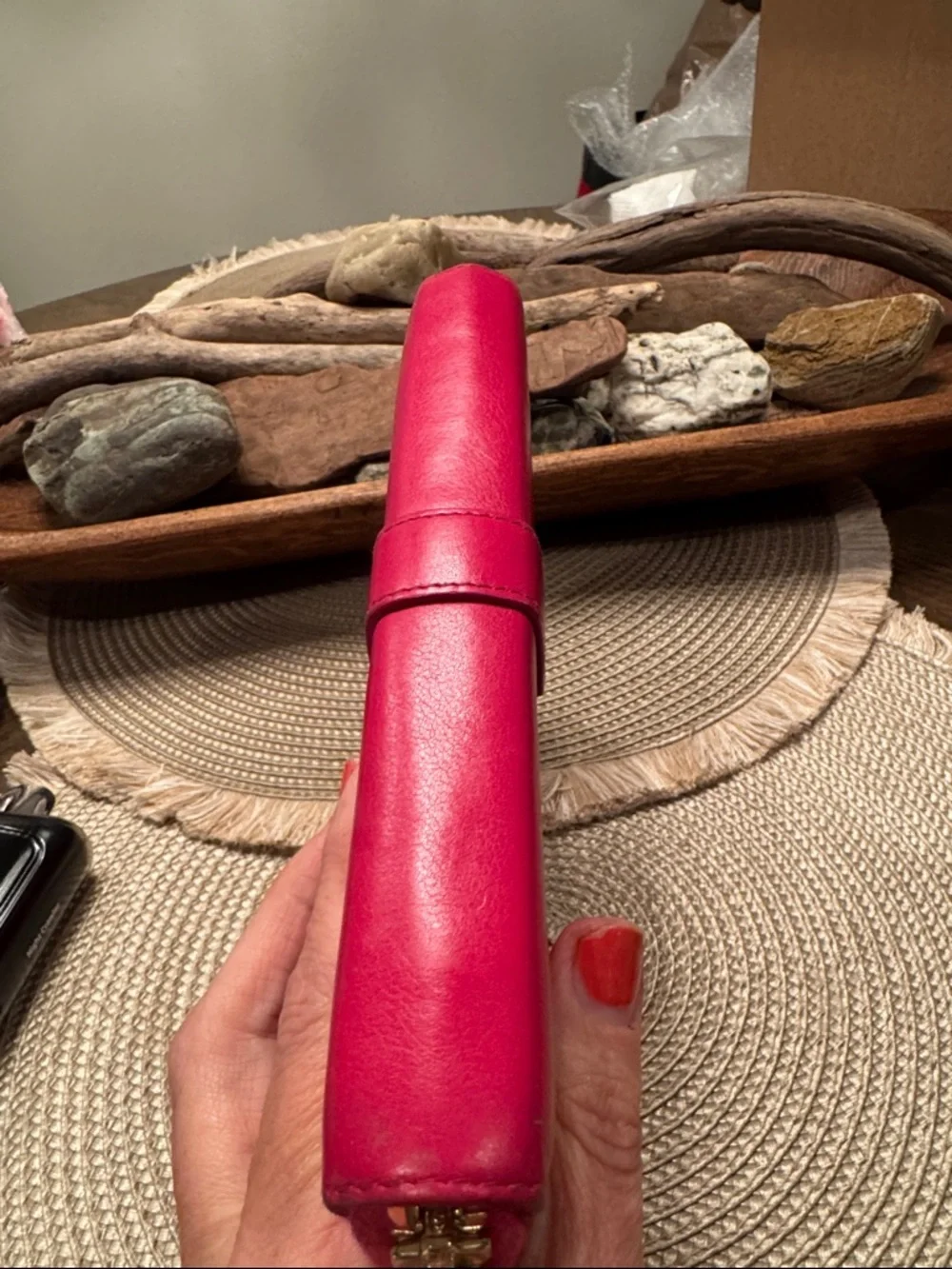 Yves Saint Laurent Fuchsia Leather Clutch with Gold Y Closure - Picture 8 of 10